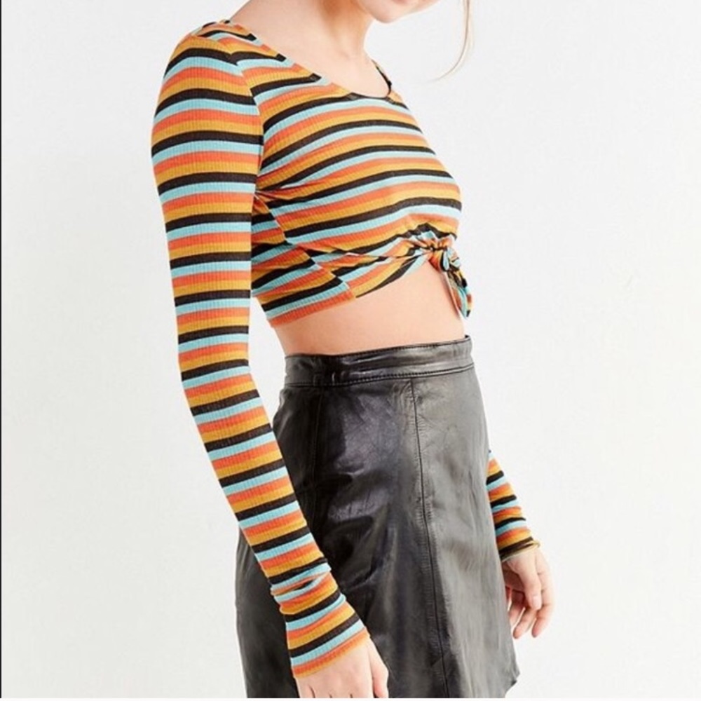 Out From Under Striped Tie Front Crop Top size XL